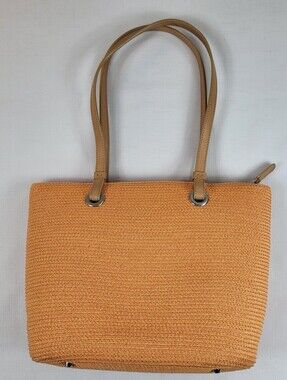 Talbots Woven Shoulder Bag PURSE Orange Peach Coral Zipper Closure Inner Pockets